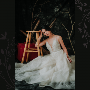 201RYW02 Olivia Champagne Spag Geometry A line 1 Bridal event wedding dress reception rental custom make