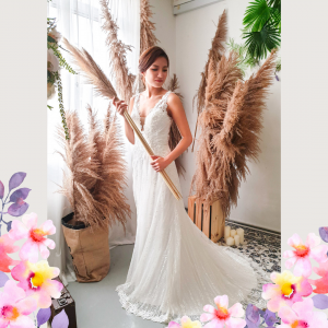 906BY04W01 Carina Deep V illusion back A line stripes 21 Mermaid wedding dress,Baju Pengantin Designer Malaysia, Pengantin Muslimah Malaysia, Wedding Dress rental Kuala Lumpur, 