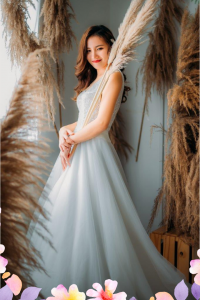 906BY04W04 Harina Deep V scallops A line tulle 3 Garden Wedding Malaysia, Beach Wedding Malaysia, Petite Wedding Gown rental Kuala Lumpur, 