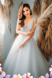 906BY04W04 Harina Deep V scallops A line tulle 4 Mermaid wedding dress,Full lace wedding dress malaysia, Petite Wedding Gown rental Kuala Lumpur, Church Wedding Malaysia, 