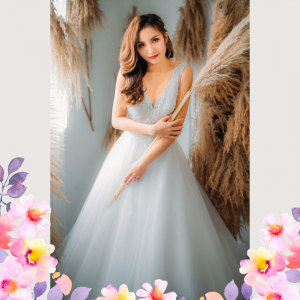 906BY04W04 Harina Deep V scallops A line tulle 4 Mermaid wedding dress,Full lace wedding dress malaysia, Petite Wedding Gown rental Kuala Lumpur, Church Wedding Malaysia, 