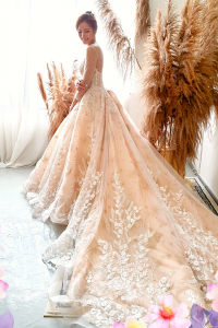 908XNW01 Jazmin Champagne LS Princess 4 (2) Princess bridal Gown,Long Sleeves Wedding Dress Rental Kuala Lumpur, Baju Sewa Kahwin Malaysia Kuala Lumpur, Malay Bride Malaysia, 