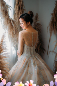 908XNW01 Jazmin Champagne LS Princess 4 Princess bridal Gown,Long Sleeves Wedding Dress Rental Kuala Lumpur, Baju Sewa Kahwin Malaysia Kuala Lumpur, Malay Bride Malaysia, 