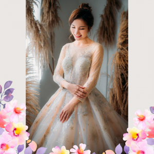 908XNW01 Jazmin Champagne LS Princess 5 Princess bridal Gown,Bride Engagement Dress Rental Malaysia, Muslim Bride Malaysia, Long Sleeves Bridal Dress Malaysia Rental, Baju Pengantin Majlis Kahwin Sewa Malaysia, 