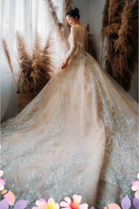 908XNW01 Jazmin Champagne LS Princess 3 Princess bridal Gown,Long Sleeves Wedding Dress Rental Kuala Lumpur, Baju Sewa Kahwin Malaysia Kuala Lumpur, Malay Bride Malaysia, 