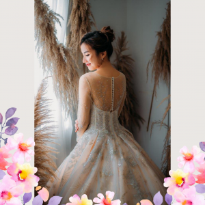 908XNW01 Jazmin Champagne LS Princess 4 Princess bridal Gown,Long Sleeves Wedding Dress Rental Kuala Lumpur, Baju Sewa Kahwin Malaysia Kuala Lumpur, Malay Bride Malaysia, 