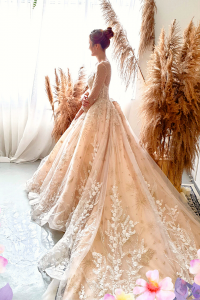 908XNW01 Jazmin Champagne LS Princess 5 (2) Princess bridal Gown,Long Sleeves Wedding Dress Rental Kuala Lumpur, Baju Sewa Kahwin Malaysia Kuala Lumpur, Malay Bride Malaysia, 