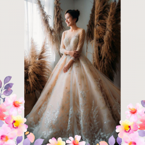 908XNW01 Jazmin Champagne LS Princess 1 Long Sleeves Wedding Dress Rental Malaysia, Baju Pengantin Designer Malaysia, Malay Wedding Dress Malaysia, Church Bride Malaysia, Church wedding dress long Sleeves Malaysia, Full lace wedding dress malaysia,  