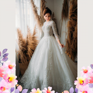 908XNW02 Cazmin LS Princess High Regal collar 6 Princess bridal Gown,Malay Wedding Dress Design Kuala Lumpur, Long Sleeves Wedding Dress Rental Kuala Lumpur, Baju Pengantin Designer Malaysia, 