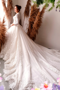 908XNW02 Cazmin LS Princess High Regal collar 62 Malay Wedding Dress Design Kuala Lumpur, Long Sleeves Wedding Dress Rental Malaysia, Bridal Dress Rental Malay Kuala Lumpur Rental, Petite Pengantin Gaun Sewa Malaysia, 