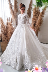 908XNW02 Cazmin LS Princess High Regal collar 15 Princess bridal Gown,Malay Wedding Dress Design Kuala Lumpur, Long Sleeves Wedding Dress Rental Kuala Lumpur, Baju Pengantin Designer Malaysia, 