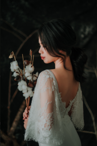 909BY05W01 Clara Cape sleeves chantily lace sheath crepe V neck 3 Crepe Wedding Dress Rental Kuala Lumpur, ROM wedding gown Kuala Lumpur, 