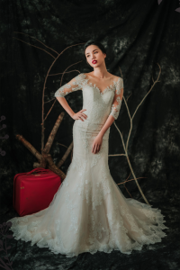 909BY05W02 Dara LS Beige trumpet Guipure lace 2 Mermaid wedding dress,Long Sleeves Bridal Dress Malaysia Rental, Gaun Kahwin Malaysia sewa, Wedding Gown Designer Malaysia, 