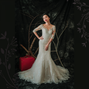 909BY05W02 Dara LS Beige trumpet Guipure lace 2 Mermaid wedding dress,Long Sleeves Bridal Dress Malaysia Rental, Gaun Kahwin Malaysia sewa, Wedding Gown Designer Malaysia, 
