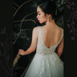 910BY05W02 Barrie Strap V illusion neck A line lace train 3 Garden Wedding Malaysia, Beach Wedding Malaysia, Petite Wedding Gown rental Kuala Lumpur, 