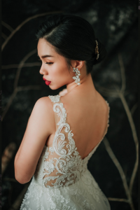 910BY05W02 Barrie Strap V illusion neck A line lace train 7 ROM wedding dress rental Malaysia, Simple wedding dress malaysia, ROM wedding gown Kuala Lumpur, Garden wedding reception Malaysia, 