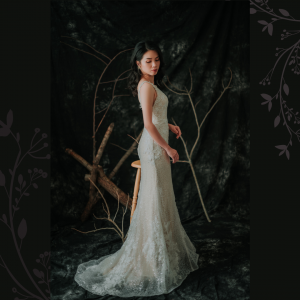 910LLW01 Finona Champagne sequined mermaid with lace with pleated straps 3 Bride Wedding Event Reception Dinner Dress rental Malaysia