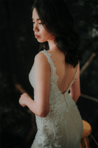 910LLW01 Finona Champagne sequined mermaid with lace with pleated straps 2 Bride Wedding Event Reception Dinner Dress rental Malaysia