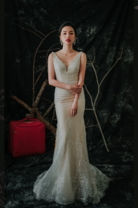 910LLW02 Rinona Champagne Strap V Sprayed Gold 1 Simple wedding dress malaysia, ROM wedding gown Kuala Lumpur, 