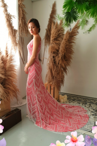 Evening Dress 906BY04E01 Jarina Red Spaghetti strap full sequin in white lace 22 Bridal event wedding dress reception rental custom make