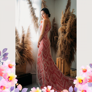 Evening Dress 906BY04E01 Jarina Red Spaghetti strap full sequin in white lace 3 Bridal event wedding dress reception rental custom make