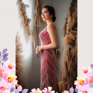 Evening Dress 906BY04E01 Jarina Red Spaghetti strap full sequin in white lace 1 Bride Wedding Event Reception Dinner Dress rental Malaysia