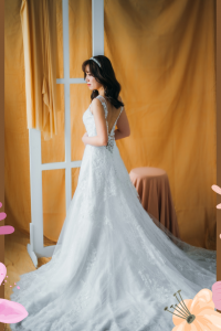 20YS02W01 Autumn Illusion Neck A line Lace V back b Princess Wedding Gown Malaysia, Petite Bridal Wedding Dress rental Kuala Lumpur,  Petite Bride Malaysia, Wedding Ballgown rental Malaysia, Bridal Dress Rental Malay Kuala Lumpur Rental, 