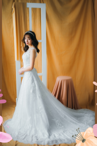 20YS02W01 Autumn Illusion Neck A line Lace V back h Princess Wedding Gown Malaysia, Bridal Dress Rental Malay Kuala Lumpur Rental, 