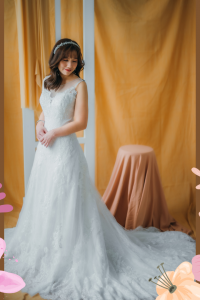 20YS02W01 Autumn Illusion Neck A line Lace V back f Petite Bride Malaysia, Wedding Ballgown rental Malaysia, Bridal Dress Rental Malay Kuala Lumpur Rental, 