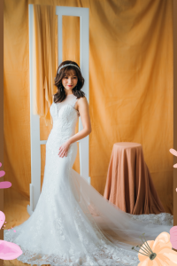 211BY10W04 Arabelle LS Trumpet Floral Guipure a Wedding Dress Rental Minimalist Malaysia, Full lace wedding dress malaysia, 