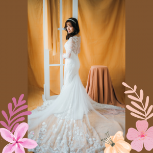 211BY10W04 Arabelle LS Trumpet Floral Guipure h ROM wedding gown Kuala Lumpur, Simple wedding dress malaysia, ROM wedding dress rental Malaysia, Petite Bride Dress Rental Malaysia, 
