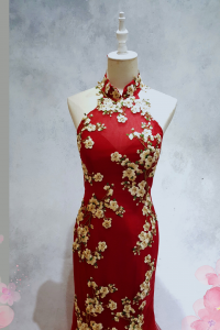 219EL01E04 Ray Cheongsam Red Crane Halter 9 Oriental Cheong Sam Qi Pao rental Malaysia Kuala Lumpur Petaling Jaya