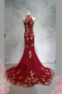 219EL01E04 Ray Cheongsam Red Crane Halter 10 Oriental Cheong Sam Qi Pao rental Malaysia Kuala Lumpur Petaling Jaya
