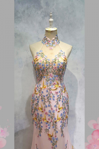 2210EL06E04 Kayla Cheongsam Pink with Pink floral (2) Oriental Cheong Sam Qi Pao rental Malaysia Kuala Lumpur Petaling Jaya Evening Dress