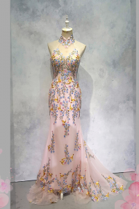 2210EL06E04 Kayla Cheongsam Pink with Pink floral Oriental Cheong Sam Qi Pao rental Malaysia Kuala Lumpur Petaling Jaya Evening Dress