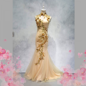 Evening Dress 401Ev09 Cheongsam Golden Roses Oriental Cheong Sam Qi Pao rental Malaysia Kuala Lumpur Petaling Jaya