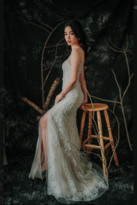 910LLW03 Vinona Champagne strap V mermaid tulle overlay 10 Mermaid wedding dress,Full lace wedding dress malaysia, Petite Wedding Gown rental Kuala Lumpur, Church Wedding Malaysia, 