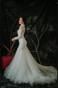 910LLW07 Darla LS baroque trumpet 8 Mermaid wedding dress,French Lace wedding Dress rental Malaysia, Long Sleeves Wedding Dress Rental Malaysia, Wedding Gown Designer Malaysia, Malay Wedding Dress Malaysia, 