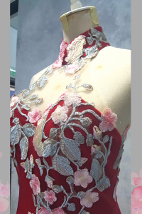 2210EL06E01 Aya Cheongsam Red tulle with Pink Rose (5) Oriental Cheong Sam Qi Pao rental Malaysia Kuala Lumpur Petaling Jaya Evening Dress