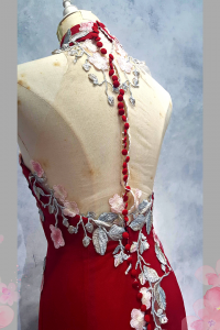 2210EL06E01 Aya Cheongsam Red tulle with Pink Rose (3) Oriental Cheong Sam Qi Pao rental Malaysia Kuala Lumpur Petaling Jaya Evening Dress