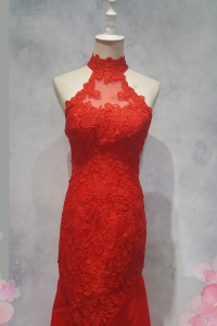 Evening Dress 412EV06 LL Red Halter Oriental Cheongsam Trumpet 43 Oriental Cheong Sam Qi Pao rental Malaysia Kuala Lumpur Petaling Jaya
