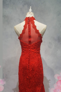 Evening Dress 412EV06 LL Red Halter Oriental Cheongsam Trumpet 45 Oriental Cheong Sam Qi Pao rental Malaysia Kuala Lumpur Petaling Jaya