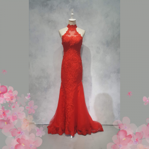 Evening Dress 412EV06 LL Red Halter Oriental Cheongsam Trumpet 42 Oriental Cheong Sam Qi Pao rental Malaysia Kuala Lumpur Petaling Jaya