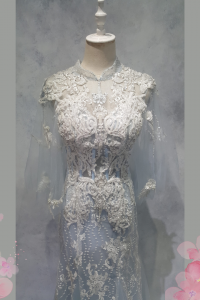 Evening Dress 711XNE04 Blue High neck oriental trumpet 38  Oriental Cheong Sam Qi Pao rental Malaysia Kuala Lumpur Petaling Jaya