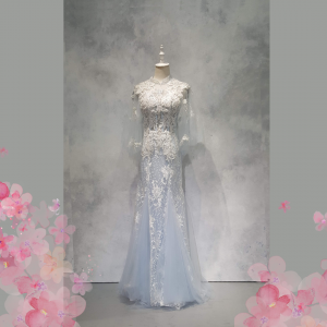 Evening Dress 711XNE04 Blue High neck oriental trumpet 37 Oriental Cheong Sam Qi Pao rental Malaysia Kuala Lumpur Petaling Jaya Oriental Cheong Sam Qi Pao rental Malaysia Kuala Lumpur Petaling Jaya