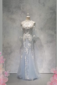 Evening Dress 711XNE04 Blue High neck oriental trumpet 37 Oriental Cheong Sam Qi Pao rental Malaysia Kuala Lumpur Petaling Jaya Oriental Cheong Sam Qi Pao rental Malaysia Kuala Lumpur Petaling Jaya