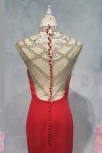 Evening Dress CC610E05 Red Gatsby Illusion Crystal Chiffon 36 Oriental Cheong Sam Qi Pao rental Malaysia Kuala Lumpur Petaling Jaya