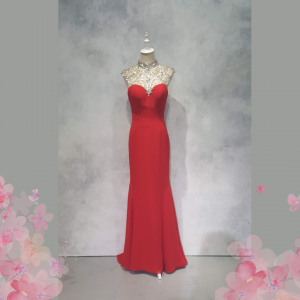Evening Dress CC610E05 Red Gatsby Illusion Crystal Chiffon 34 Oriental Cheong Sam Qi Pao rental Malaysia Kuala Lumpur Petaling Jaya