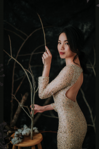 Evening Dress XN71E06 Champagne Long Sleeves Full Sequined Trumpet 8 Mermaid wedding dress,Sexy Wedding Gown Malaysia, Romantic wedding dress Malaysia, Garden wedding reception Malaysia, ROM wedding gown Kuala Lumpur, 