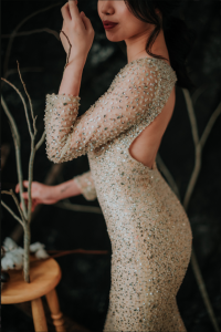 Evening Dress XN71E06 Champagne Long Sleeves Full Sequined Trumpet 3 Mermaid wedding dress,Baju Pengantin Designer Malaysia, Pengantin Muslimah Malaysia, Wedding Dress rental Kuala Lumpur, 